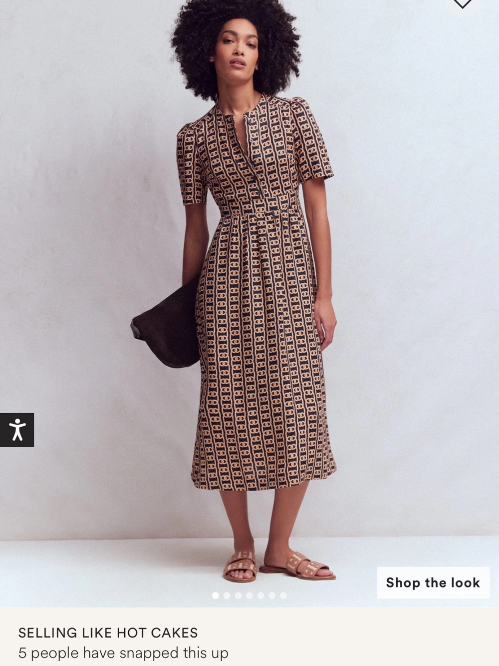 Boden Beige and Black Geometric Short-Sleeve Midi Dress